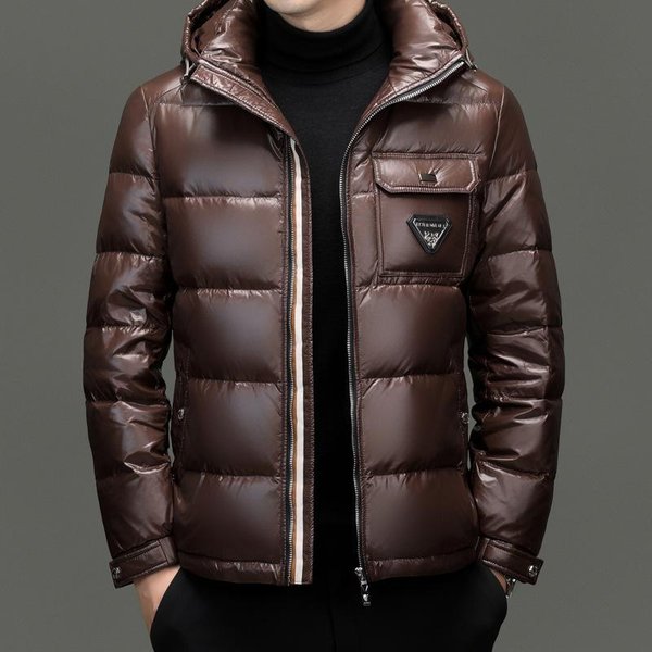 Chaqueta De PlumóN Con Capucha Para Hombre, Nueva Chaqueta De PlumóN Brillante Y Moderna Para Exteriores De Invierno 4XL Black-image