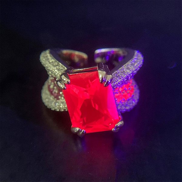 Anillo De Dama De Lujo Con Diamantes De MúLtiples Usos En Color Rojo Rosa, Conjunto De Diamantes, CorindóN Rojo, DiseñO De Lujo Ligero, Anillo Abierto-image