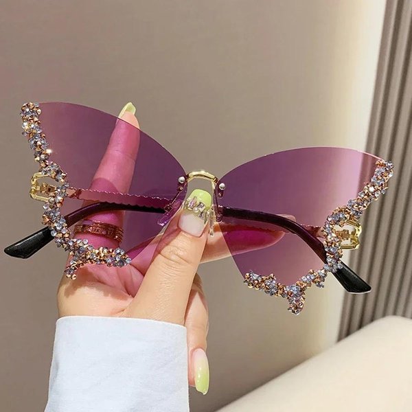 Luksusowe Diamentowe Okulary PrzeciwsłOneczne Motylkowe Damskie Zabytkowe Okulary PrzeciwsłOneczne Bez Oprawek Oversize Damskie Okulary Gafas De Sol-image