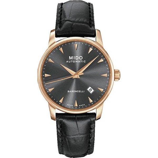 Reloj MecáNico Mido Baroncelli Resistente Al Agua 50M Esfera Negra Correa De Cuero Relojes Para Hombre M8600.3.13.4 Regular Watch Box Gray-image