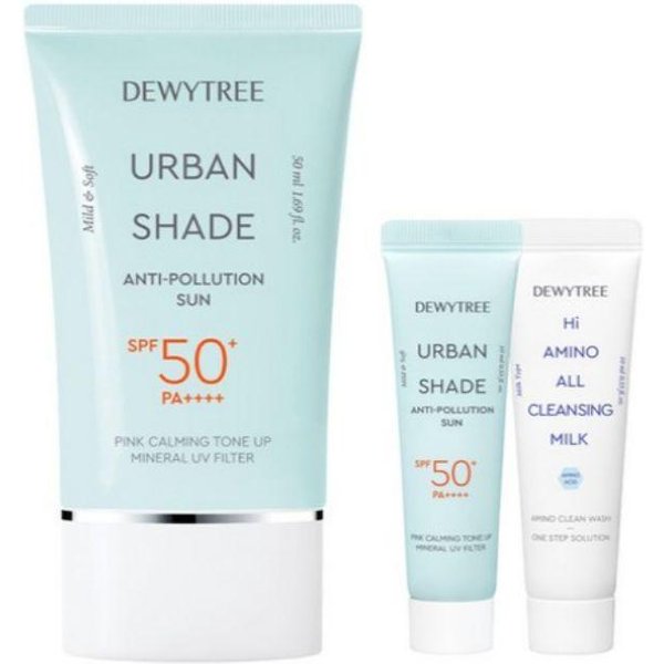 Dewytree Urban Shade Krem Z Filtrem PrzeciwsłOnecznym Anti-Pollution SPF50+ Pa++++ Zestaw 50Ml+10Ml Z Mleczkiem Do DemakijażU Z Wysoką ZawartośCią AminokwasóW 10Ml Zestaw K-Beauty Do Ochrony UV White-image