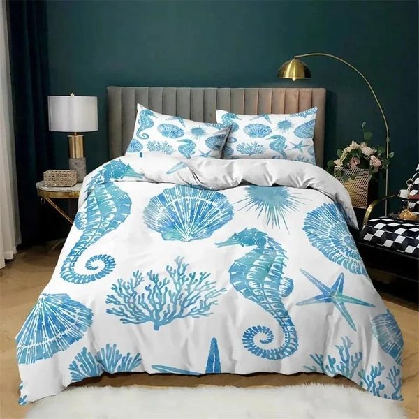 Juego De Cama Impreso NáUtico Costero 3D OcéAno Funda NóRdica Funda De Almohada Juego De Ropa De Cama SáBana Ropa De Cama Funda De Colcha TamañO Completo Queen King AU King 240X210Cm-image