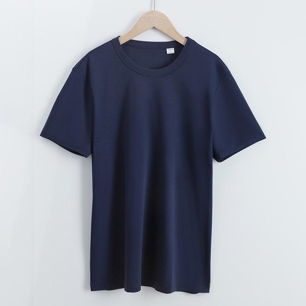 Nueva Camiseta De Manga Corta Para Hombre De AlgodóN Mercerizado De Doble Cara De 190 G, Camiseta De Color SóLido Con Cuello Redondo, Ropa De Primavera Y Verano, AlgodóN De Xinjiang Xxxxl-image