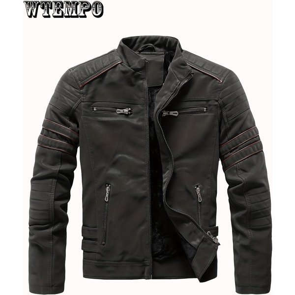 Retro PU Kurtka Biker, MęSka Casualowa Kurtka Ze Sztucznej SkóRy Ze StóJką M-image