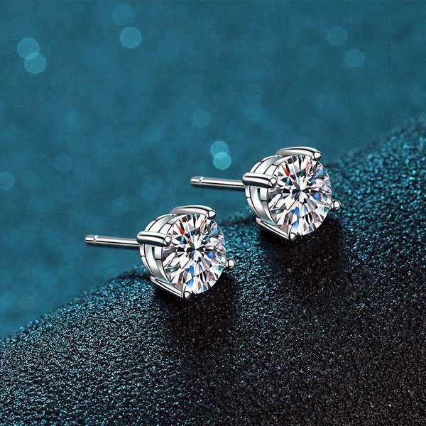 S925 Classic 4 Bolce 0.5/1/1.5Ct F Kolor Moissanite VVS Fine Jewelry Diamond Stud Kolczyk Z Certyfikatem Dla Kobiet Gray-image