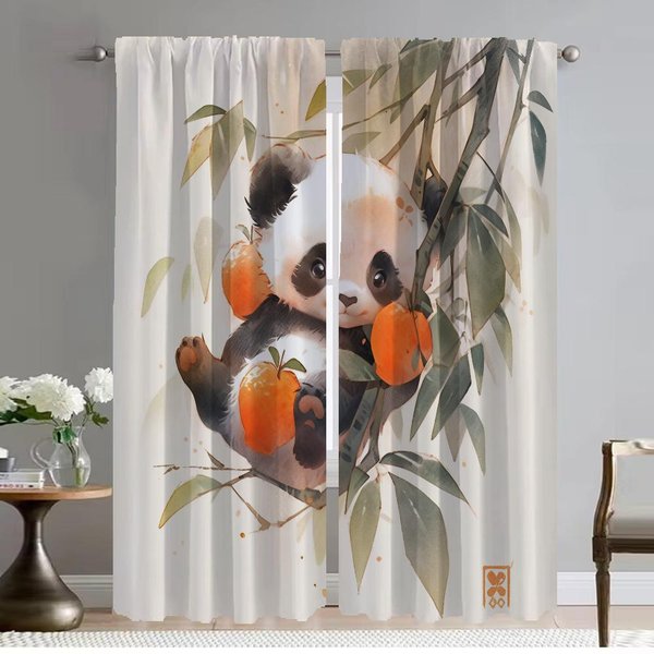 Cortina Opaca Para HabitacióN 2 Paneles Panda Kawaii Cortinas Modernas Para Sala De Estar Visillos Tul Para Dormitorio DecoracióN De Halloween Cocina W50Xh70Cmx2Pcs-Cl Gray-image