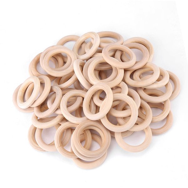 50 Anillos Redondos De Madera Natural Sin Terminar Para Manualidades De Madera.-image