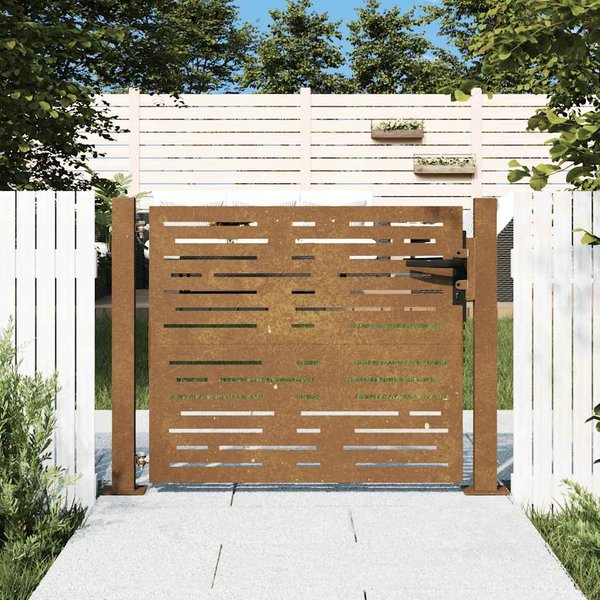 Vidaxl Puerta De JardíN, 105X80 Cm, Acero Corten, DiseñO Rectangular-image