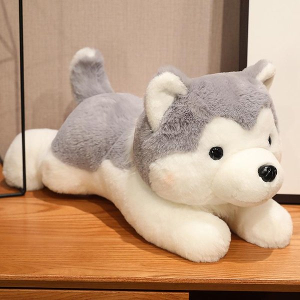 Uroczy Pluszowy Pies Husky Maskotka MięKki 304050 Cm Kawaii LeżąCy BrąZowy Szczeniak ZwierząTko Poduszka Lalka Zabawki Na Prezent BożOnarodzeniowy 30Cm Kolor Szary-image