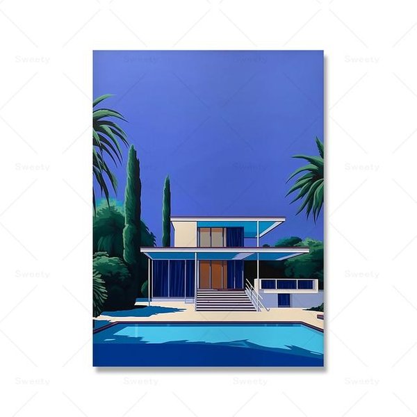 Nagai Hiroshi Palm Springs ZachóD SłOńCa W Basenie Drukowanie Vintage JapońSki Plakat Pop Dekoracja WnęTrz Malarstwo śCienne Na PłóTnie 40Cm×50Cm Noframe-image
