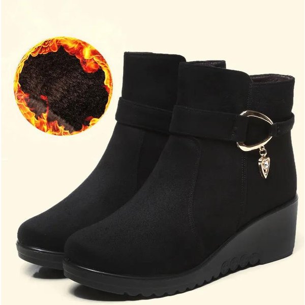 BawełNiane Buty Zimowe CiepłE I Wygodne AntypośLizgowe KróTkie Buty Damskie Koturny Z PłAskim Dnem Plus Aksamit 35 Black-image