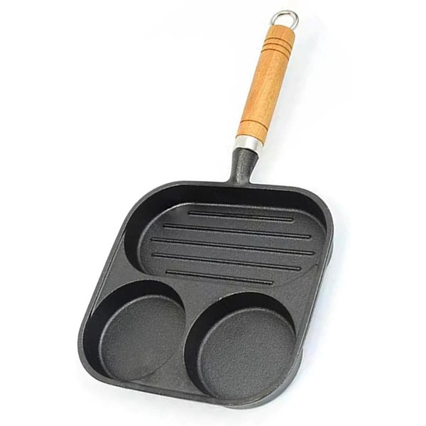 Kwadratowa Patelnia Grillowa Z PowłOką NieprzywierająCą, 3-Sekcyjna, Wszechstronna Patelnia śNiadaniowa, Podzielona Patelnia Do SmażEnia Jajek, Do Kuchenek, żEliwna Black-image