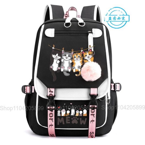 Mochila Linda De Gatos Apilados Divertida Anime Estudiante Bolso Escolar NiñOs NiñAs Mochilas Diaria Campus PortáTil Rucksack 16 Inches-image