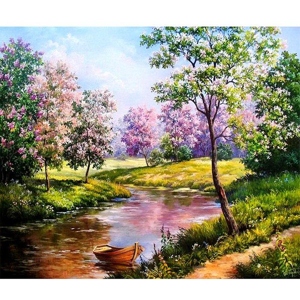 Pintura De Diamantes DIY 5D Barco En El Agua Bordado De Diamantes Punto De Cruz Mosaico De PedreríA Pintura 20X30CM-image