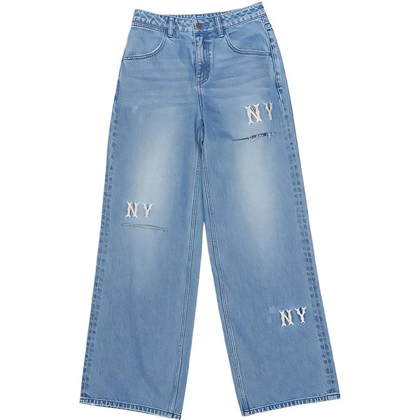 MLB New York Yankees Sencillos CóModos VersáTiles Moda Sueltos Pierna Ancha Adelgazantes Jeans Mujer Jeans 3FDPG0354-50INS M Gray-image