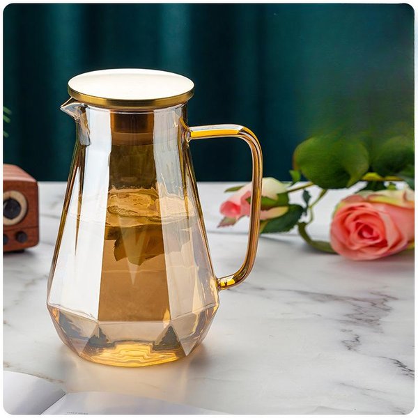 Jarra De Diamante De Vidrio De Borosilicato Alto Para Agua FríA Gran Capacidad Vidrio Resistente Al Calor Jarra Blanca FríA Para Agua Tapa De Acero Inoxidable Jarra Para Jugo 1500Ml White-image