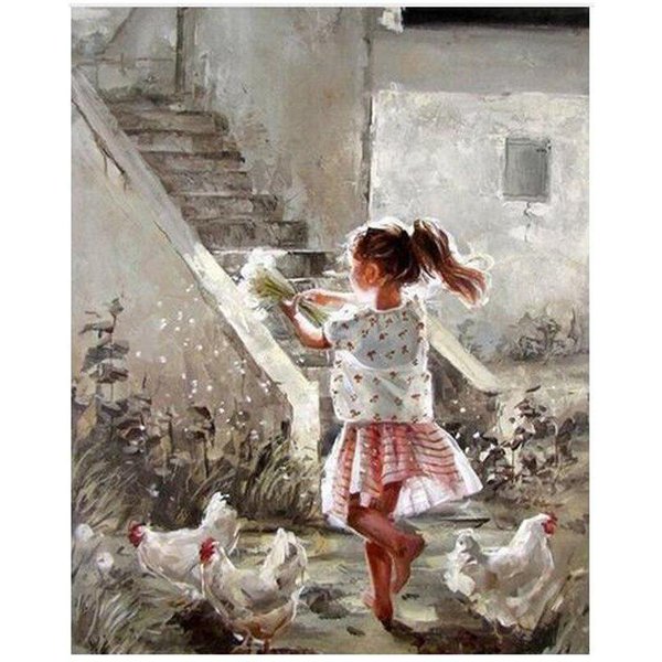 Bordado De Diamantes Dormitorio Chica Hermosa Y Pollo Diy Pintura De Diamantes 5D PedreríA 20X30CM-image