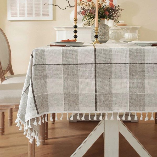 Mantel Rectangular RúStico De Arpillera Grueso Mantel De Cuadros De AlgodóN Y Lino Cubierta De Mesa Impermeable Y Sin Arrugas Para Cocina Comedor 90X90Cm-image