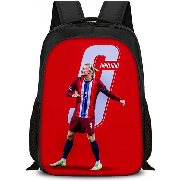 Aprende, Viaja Mochilas Escolares FúTbol Deporte Gran Capacidad Mochila Para Libros Haaland Doble Capa Mochila Estrella De FúTbol Rucksack Red-image