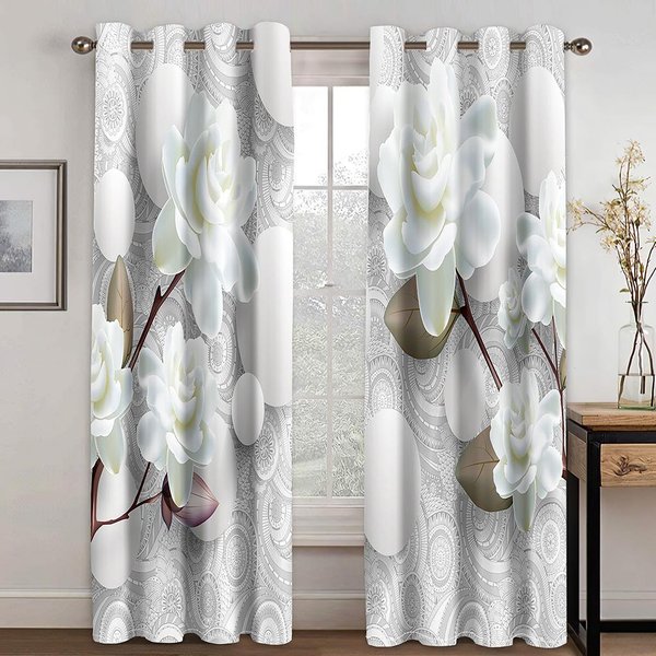Cortinas De Rosas 3D Rojo Oro Azul Floral DecoracióN RomáNtica Lujo Sala De Estar Dormitorio Cocina BalcóN 2 Paneles 50W160H(Cm)X2Pcs&Hook-image