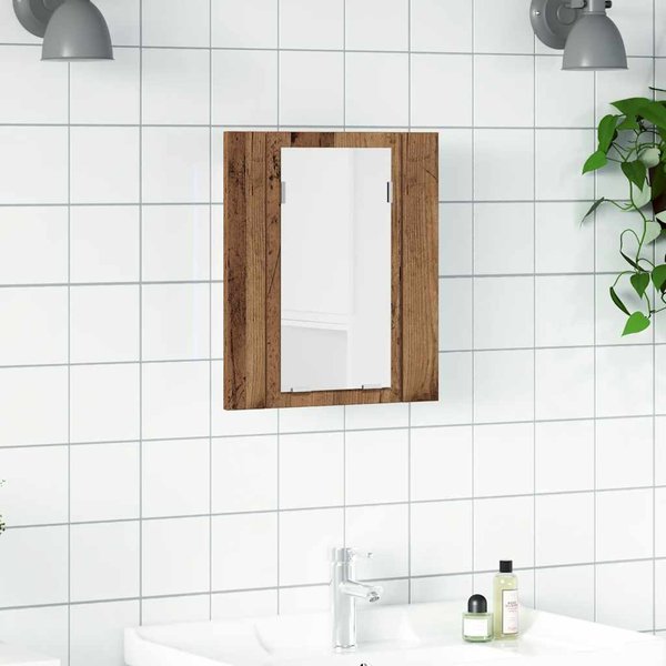 Vidaxl Armario De BañO Con Espejo Y Led, Madera Vieja, 40X12X45 Cm-image