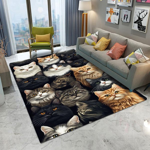Uroczy Kot Kociak Dywanik AntypośLizgowy Dywanik Do Salonu Kanapy Sypialni Gabinetu Kuchni Mata WejśCiowa Kawaii WystróJ Domu 80*120Cm Black-image