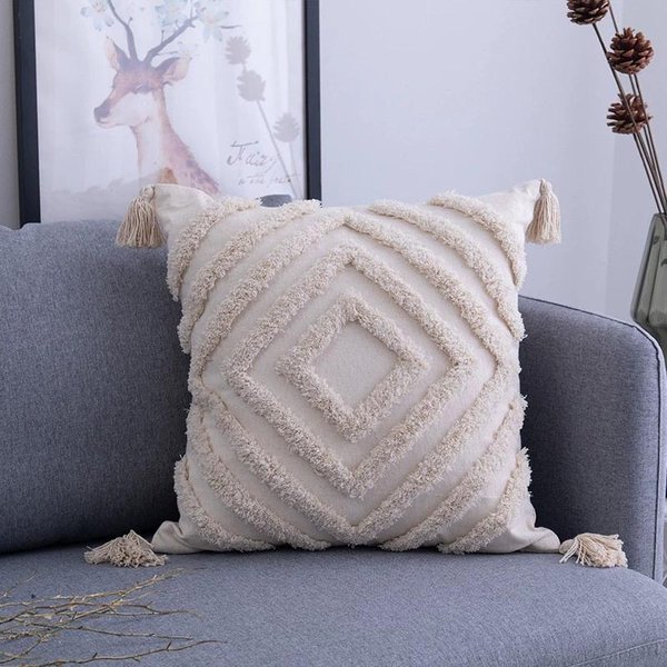 Boedia Calidad Moderna Fundas Para Cojines Decorativos Borla Mechuda Estilo Bohemio Funda De CojíN Funda De Almohada DecoracióN Para El Hogar 45X45Cm 45X45Cm-image