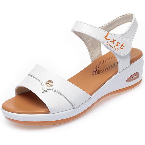 Wygodne Damskie OddychająCe Koturny Letnie SandałY Z Odkrytymi Palcami Platforma MięKka SkóRa MięKka Podeszwa Gladiator Eleganckie Codzienne Buty 35 White-image