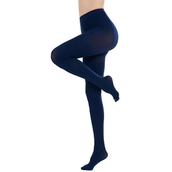Kave Calcetines De Colores Talla Grande Para Mujer 80D Suaves De Color SóLido Semitransparentes Con Pie Pantis De Cintura Alta Para Mujer S Blue-image