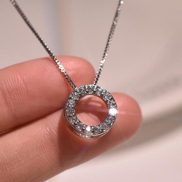 Collar De Plata De Ley 925 AutéNtica, Colgante, JoyeríA Para Mujer, Colgante Circular De Diamantes Completo, Pierscionki, Collar De Plata 925 Para Mujer Plata-image