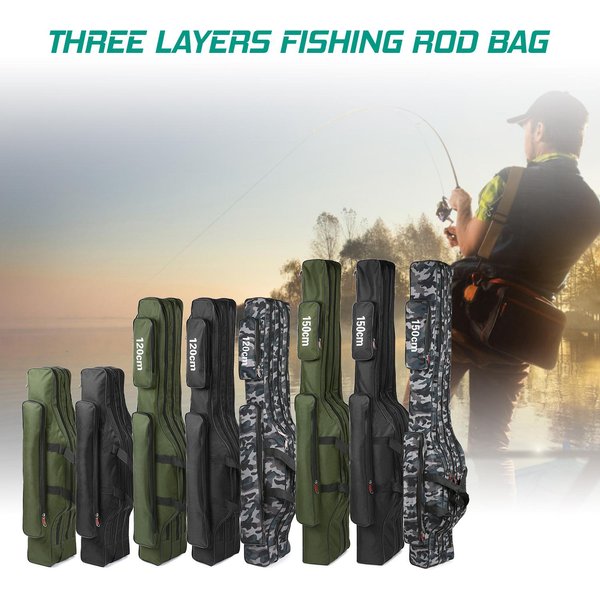 Bolsa Para CañA De Pescar De 3 Capas, Funda De Transporte Para CañA Plegable PortáTil, Aparejos De Carrete De Pesca, Bolsa De Almacenamiento 150Cm/4.9Ft Camuflaje-image