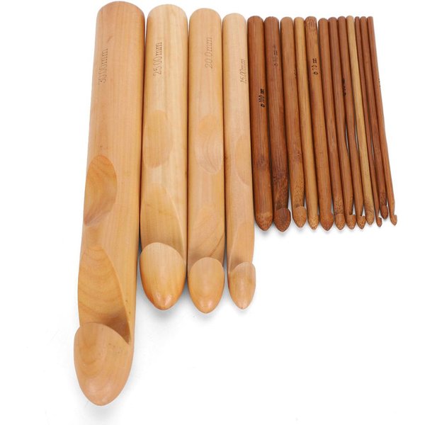 Juego De Ganchillos De 16 Piezas De Madera De Bambú CilíNdrico Agujas De Tejer Herramientas De Tejido Brown-image