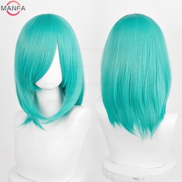 40Cm ŚRednia Podstawowa Peruka Cosplay Anime Grzywka Blond Czarny BiałY Czerwony RóżOwy Zielony BrąZowy ZłOty Niebieski Odporna Na CiepłO Syntetyczne WłOsy Peruki Blue-image