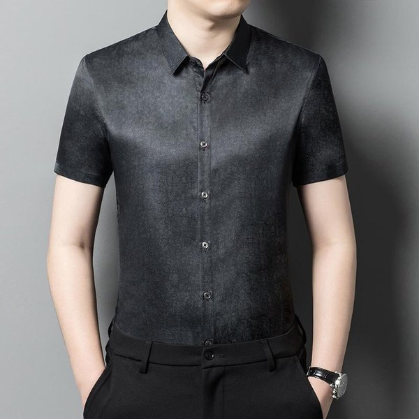 Camisa De Manga Corta De Verano Para Hombre, Nueva Camisa De Moda Para Hombres JóVenes Y De Mediana Edad, Camisa Casual De Media Manga Para Papá De Negocios 4XL Gray-image