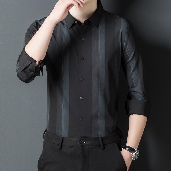 Camisa De Manga Larga Para Hombre Nueva Camisa De Rayas Verticales De OtoñO De Alta Calidad Para Hombre 4XL-image