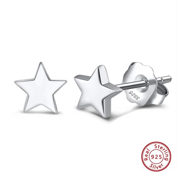 JoyeríA Pendientes De Plata De Ley S925 Oro De 14 Quilates Pendientes Lisos Aros Estrella Brillantes 925 White-image
