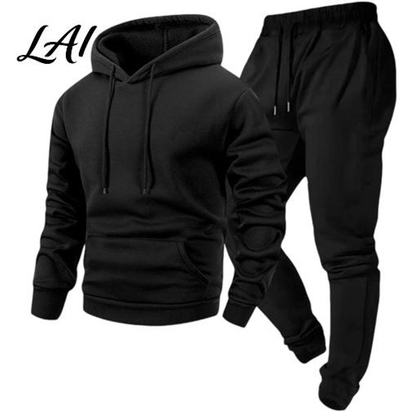 MęSki Zestaw DwuczęśCiowy Bluza Z Kapturem I Spodnie Active Wear Dla MężCzyzn Sportowa Bluza Z Kapturem Spodnie Dresowe Ze Sznurkiem I Spodnie Dresowe Jesień Zima Jednolity Kolor Casual XL Czarny-image