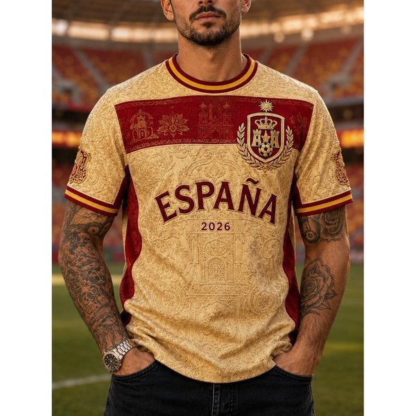 Bandera De La SeleccióN Nacional De EspañA 2026, Camiseta De FúTbol Para Aficionados, LeóN Retro 3D Secado RáPido Deporte Casual Camiseta Superior Para Hombre 3XL-image