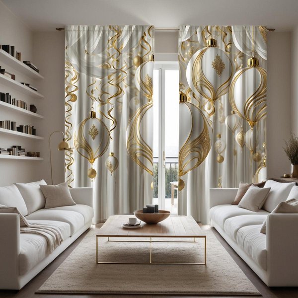 Cortina De ArañA Colgante Digital HD De 2 Piezas Con Corbata Blanca Estilo De DecoracióN Del Hogar Decora Sala De Estar Dormitorio Efecto Cortina De Varilla De Desgaste W52H63Inchw132H160Cm-image