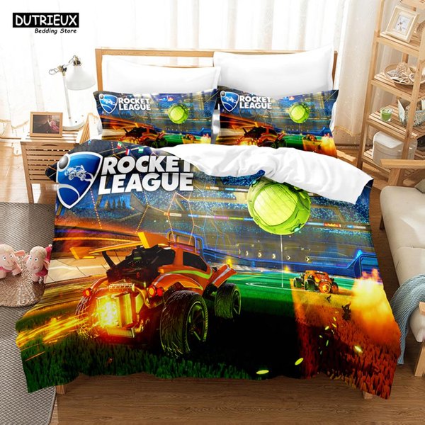Rocket League Pojedynczy Rozmiar PośCieli Zestaw Ameryka SamochóD Gamingowy PośCiel ChłOpcy Nastolatki PełNy Rozmiar Rozmiar Pojedynczy Rozmiar PodwóJny Rozmiar KróLewski Wymiar Rozmiar Poszewka Na KołDrę EU Single(135X200Cm)-image