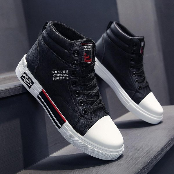Modne SkóRzane MęSkie Buty PłóCienne Nowe TenisóWki Jesienne Wysokie Trampki Casualowe Dla MężCzyzn AntypośLizgowe MęSkie Sneakersy 44-image