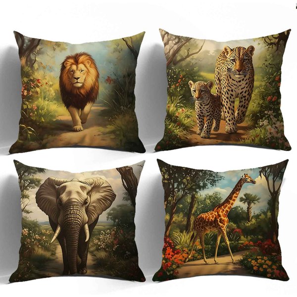 Funda De Almohada Con Estampado De Jungla Densamente Vegetada Felpa Corta Adecuada Para Salas De Estar Dormitorios SofáS CojíN Decorativo 60X60Cm-image