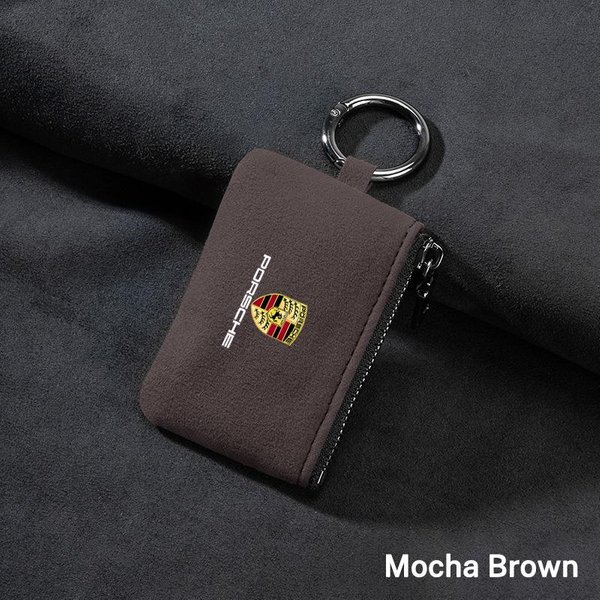 Nueva Bolsa Para Llave De Coche De Ante Llavero Colgante De Regalo Llavero Para Porsche Cayenne Panamera Macan 911 718 Taycan Boxster Cayman 918 Pajun Black-image