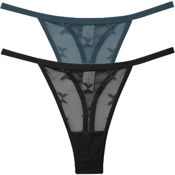 2 Sztuk/Zestaw Mesh Przezroczyste Stringi Damskie Majtki Bielizna Damska Bezszwowe Stringi Kobiece Kalesony Bielizna Intymna S-XL S Gray-image