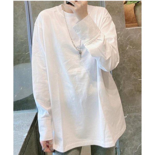 Primavera Y OtoñO Nueva Camiseta Blanca Para Mujer De Manga Larga De AlgodóN De Largo Medio Camiseta BáSica XXL Blanco-image