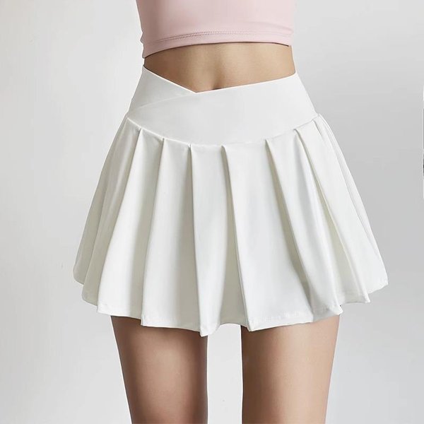 Falda PantalóN De Yoga AntiexposicióN Para Mujer En Verano Estilo Delgado Cintura Alta Deportiva Plisada Temperamento Fitness Falda De Tenis S Blanco-image