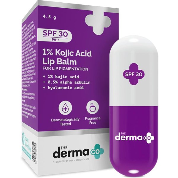The Derma Co 1% Kwas Kojowy Balsam Do Ust I Z Alfą Arbutyną & Kwasem Hialuronowym I SPF 30 Pa++Dla Ciemnych & Przebarwionych Ust| 4,5 G White-image