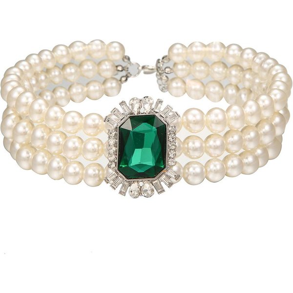 Collar Gargantilla De Perlas Simuladas Verdes De MúLtiples Capas Collar DeclaracióN Cadena Boho Para ClavíCula Collar De JoyeríA Para Mujer-image
