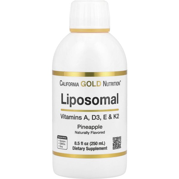 California Gold Nutrition, Vitaminas Liposomales A, D3, E Y K2, Sabor Natural A PiñA, 8.5 Fl Oz (250 Ml)-image
