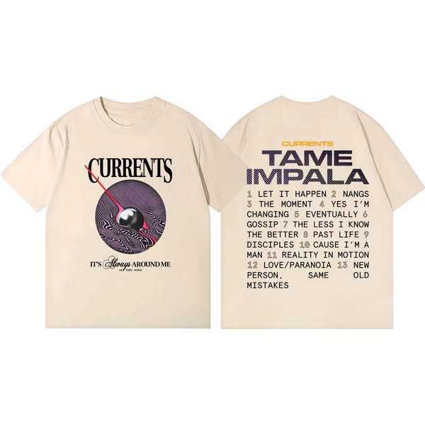 Tame Impala Currents Album Merch Koszulka Moda Rock Vintage KróTki RęKaw Koszulka BawełNa Wysokiej JakośCi Streetwear Koszulka Unisex S Gray-image
